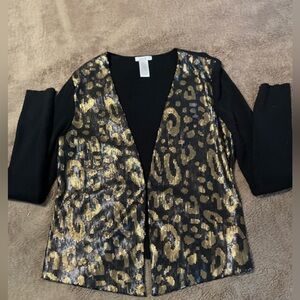Cache Black/Gold Sequins Long Sleeve Dressy/Evening Cardigan Women’s L